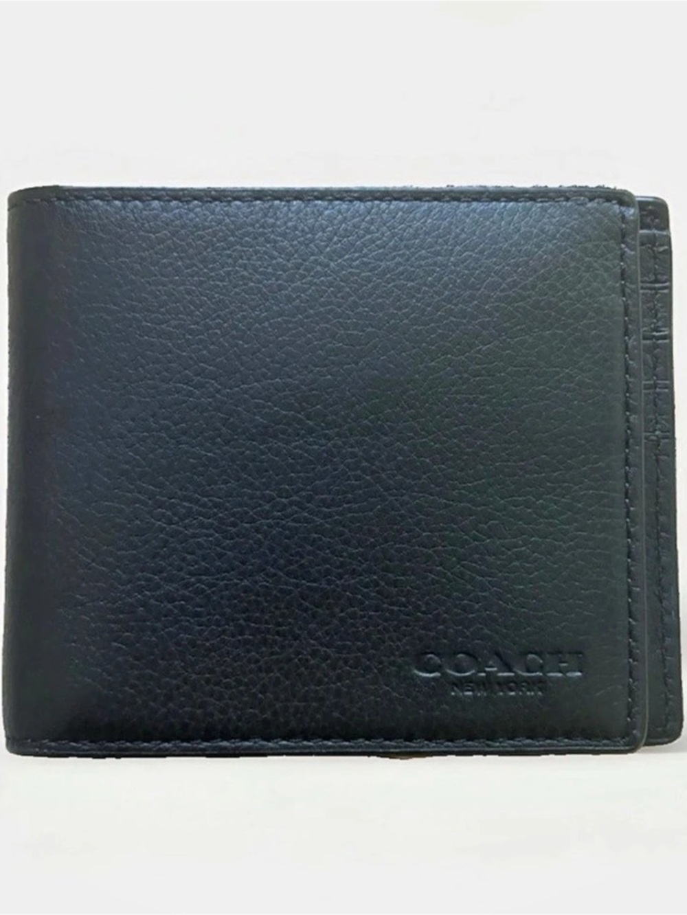 COACH F74991 BLACK COMPACT ID WALLET IN PLAIN CALF LEATHER MENS